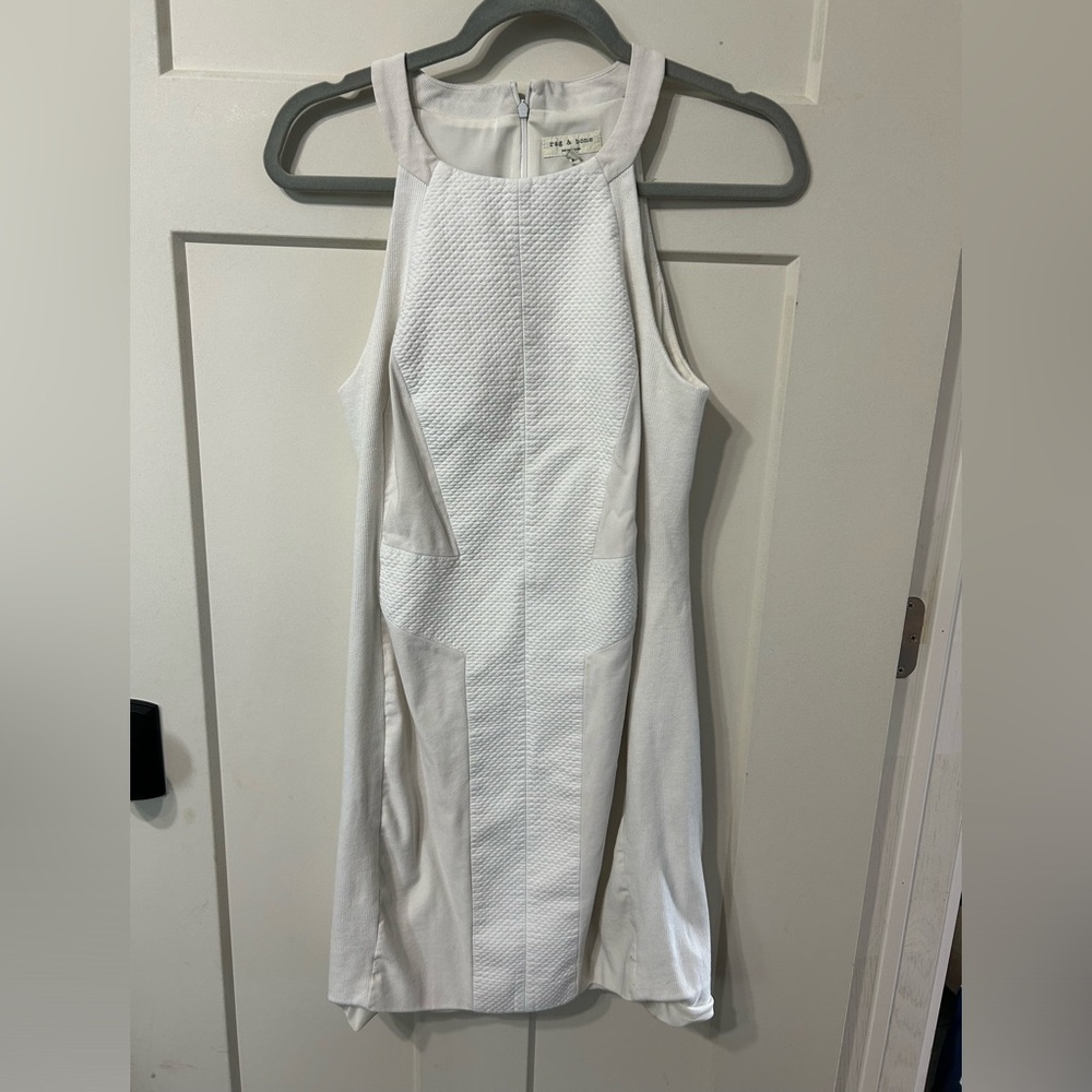 🔥rag & bone cutaway high neck halter zip up dress white/off white